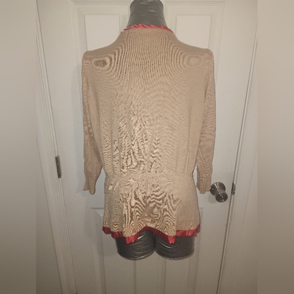 New York & Company Beige Cardigan with Crimson Accents - Picture 3 of 5